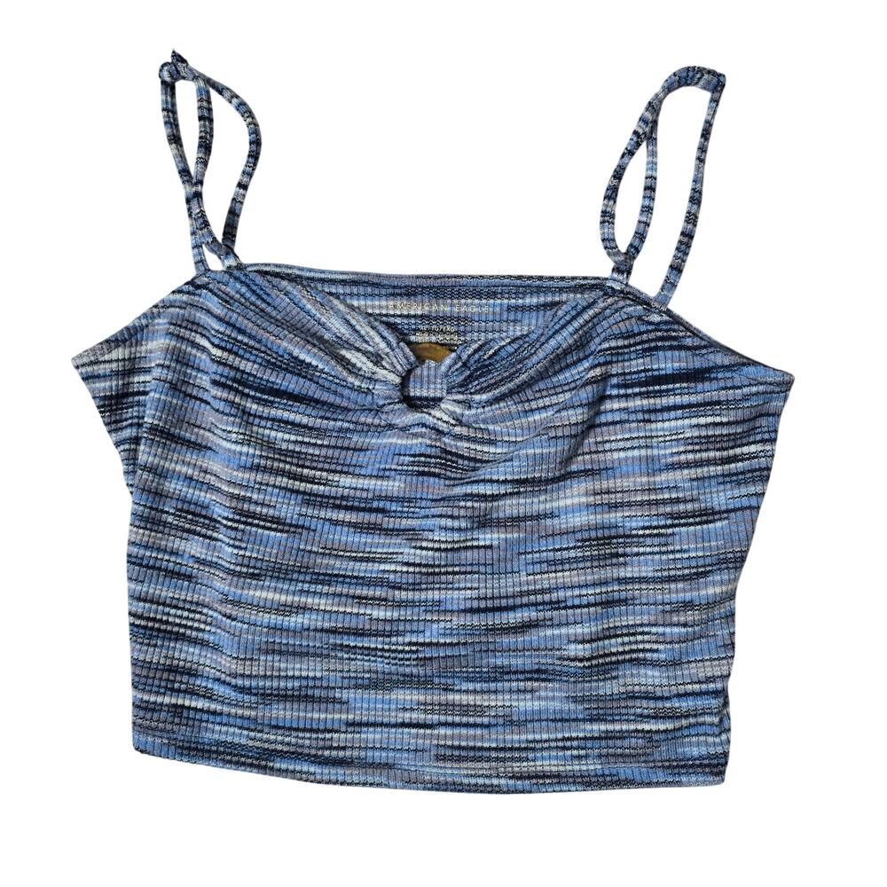 American Eagle Crop Top Womens Size XL Blue White Black Stripes